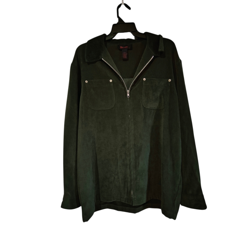 Y2K Vintage Oversized Medium Dark Green Faux Suede Corduroy Collar Jacket Grunge